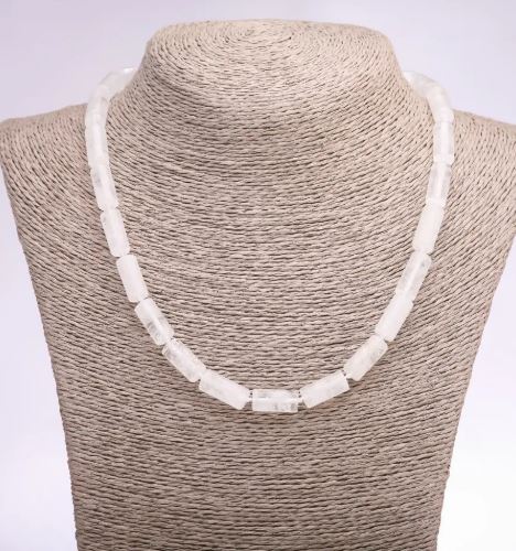 Necklace of rock crystal cylinders, 8×17 mm diameter, 47 cm length