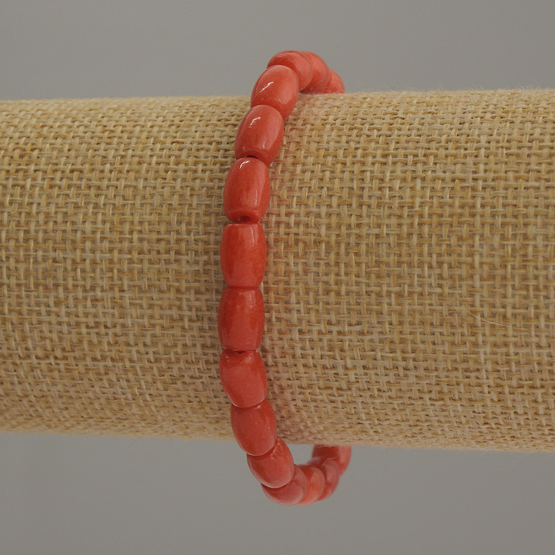Bracelet Coral (Artificial) Barrel Beads, 8x6mm, 18 cm stretch