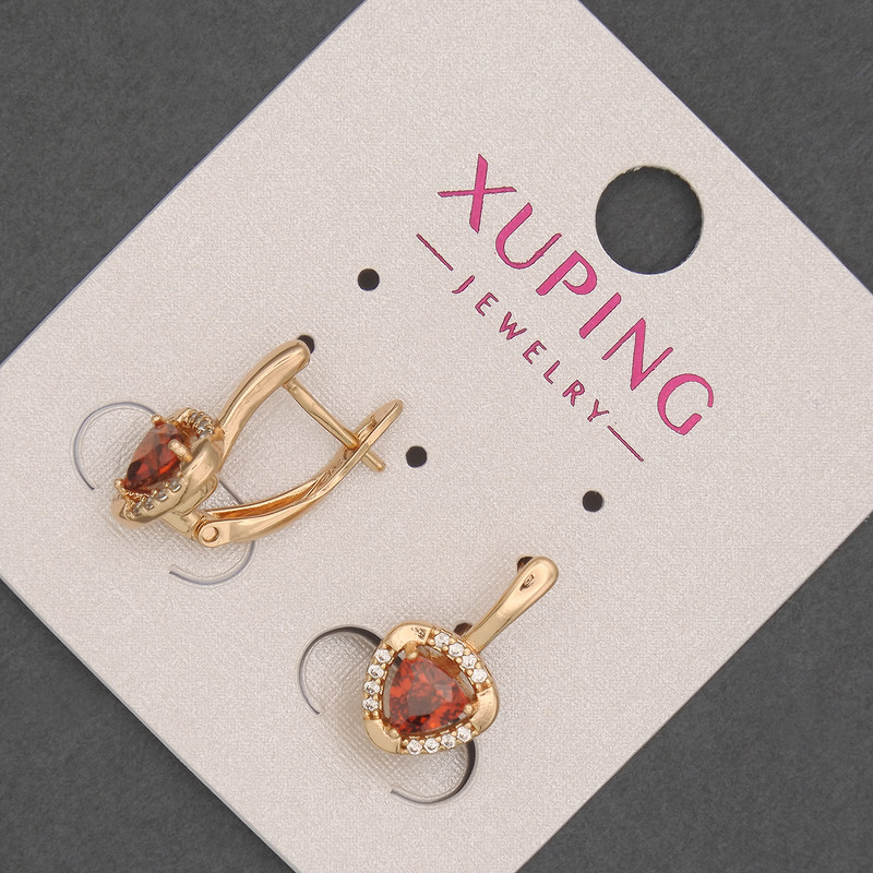 Xuping Earrings with White Crystals and Red Stones, 9 mm Diameter, 16 mm Length, 18K Gold Plating