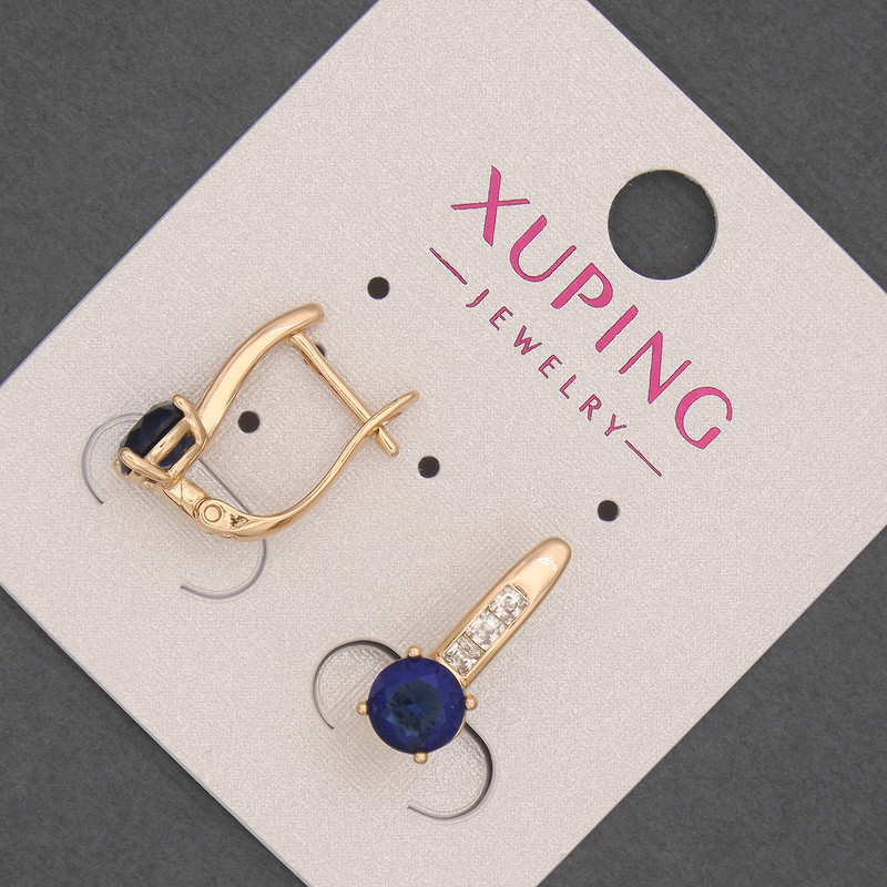 Xuping Earrings with White Crystals and Blue Crystal, Diameter 6 mm ±, Length 17 mm ±, 18K Gold Plating