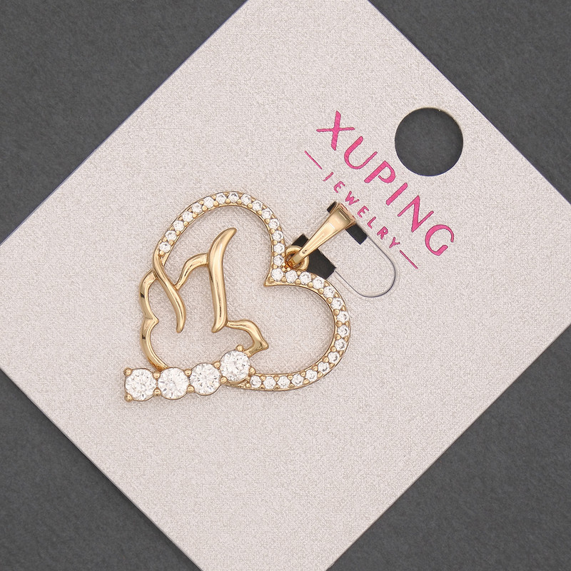 Xuping Pendant 'Bird in the Heart' with White Crystals, Diameter ~22 mm, Length ~30 mm, 18K Gold Plating