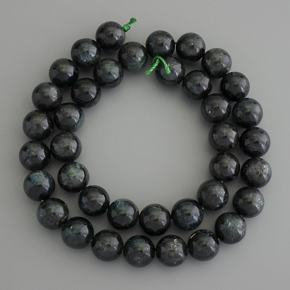 Emerald Fuxite (Muscovite) Smooth Bead, 10 mm Diameter ±, on a Thread, Length 39 cm+