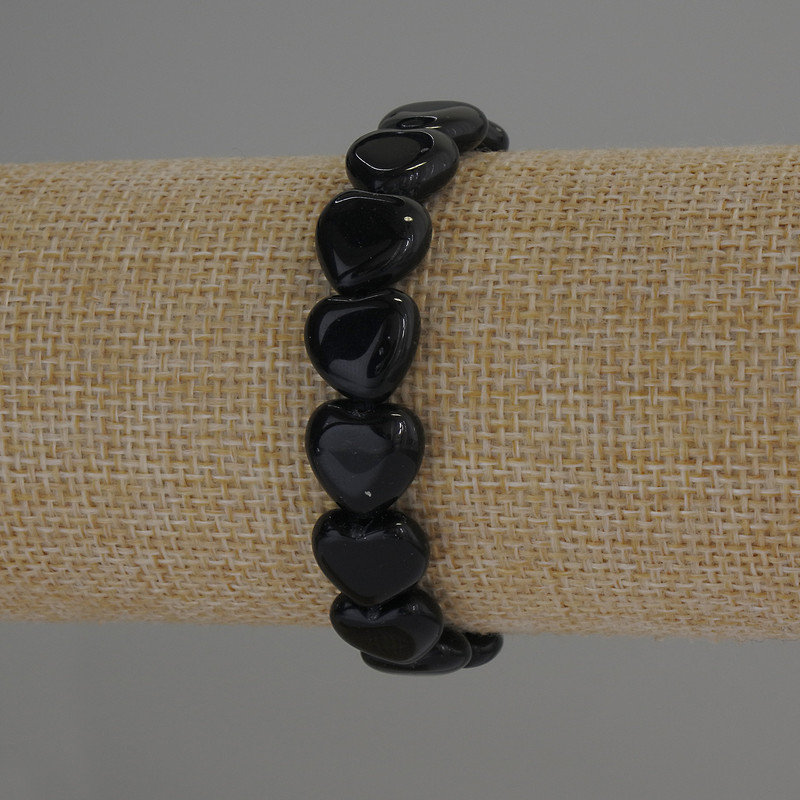 Agate bracelet with heart-shaped beads, natural stone, diameter 12x12 mm, 18 cm stretch