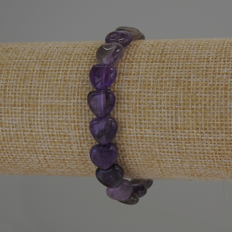 Amethyst Heart Bracelet, 10x10 mm, 18 cm stretch