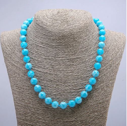 Larimar Necklace with Smooth Beads, Diameter about 10 mm, Length 46 cm+
