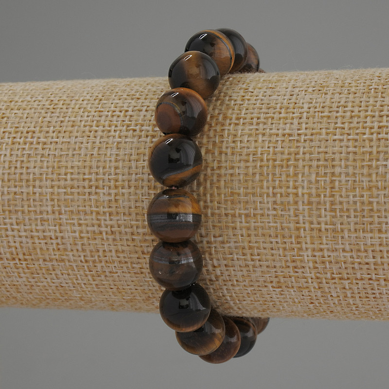 Tiger's Eye Bracelet with Smooth Beads, 10mm Diameter, 18 cm Length, Stretch