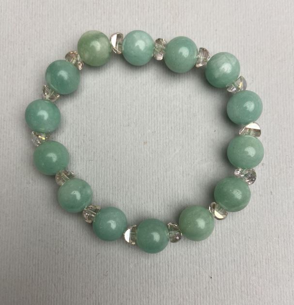 Bracelet made of artificial amazonite with smooth 10 mm beads and Swarovski-style beads 5x3 mm, length about 18 cm, stretch
