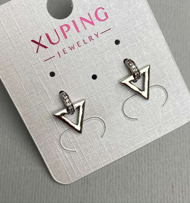 Xuping Ball Stud Earrings with White Rhinestones, Rhodium-Plated, 10×13 mm diameter