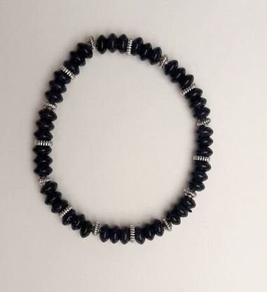 Aventurine Bracelet 'Blue Sand Night of Cairo' Rondelle, diameter 3x6 mm, with silver inserts, length 18 cm +/- (stretch)