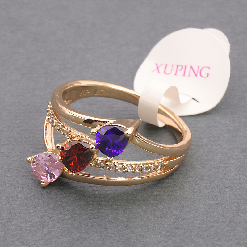 Xuping Ring in Gold Color with Multicolored Crystals, Sizes 17, 18