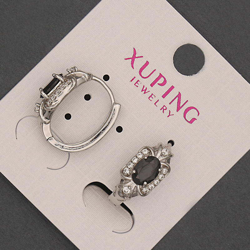 Xuping Earrings with Black Cubic Zirconia, length ~18 mm, thickness ~8 mm, rhodium