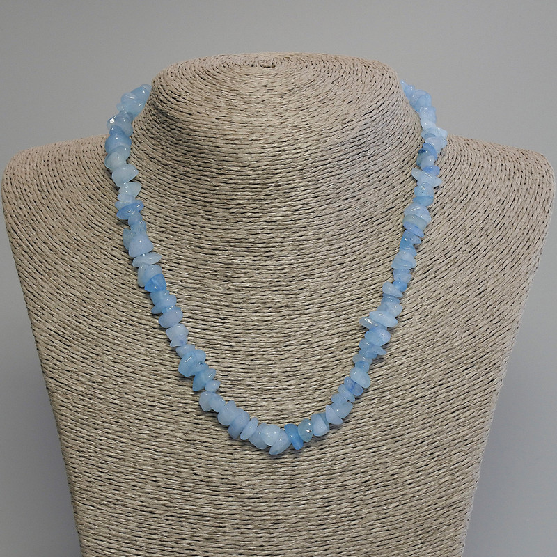 Aquamarine Chip Necklace, 10x4 mm chips, 45 cm long, with clasp