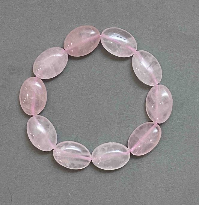 Bracelet Pink Quartz, Oval Beads 18×13 mm, 18 cm Length, Elastic