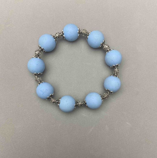 Acrylic Bead Bracelet with Metal Inserts, 14 mm Beads, 18 cm Stretch