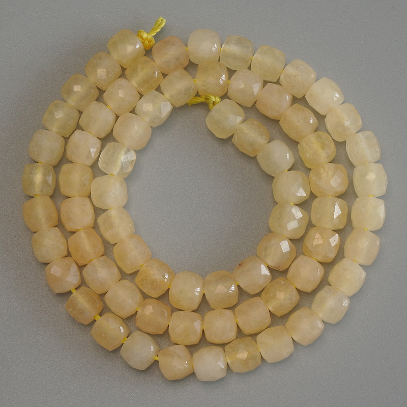 Citrine Beads Faceted Cube 5x5mm on Thread, Length 37cm+