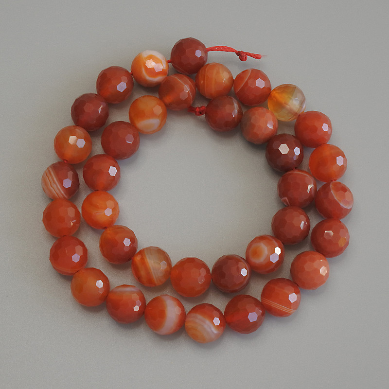 Faceted Agate Beads, Ball-Shaped, 10 mm Diameter, 37 cm Long on a Thread