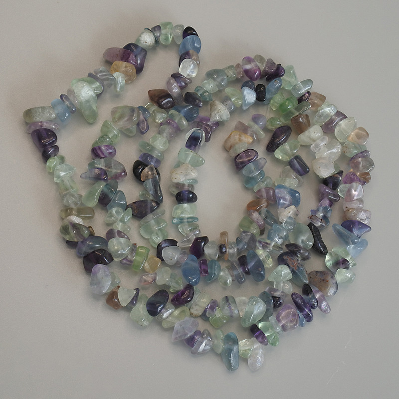Fluorite Beads, Pebble Shape, diameter 7–9×2–6 mm, length 80 cm on a thread