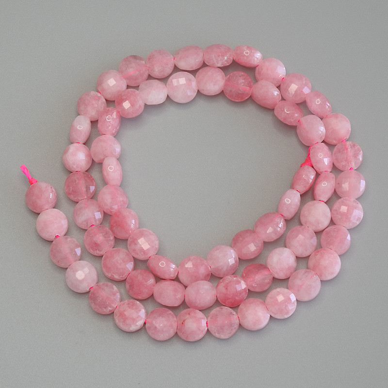 Beads of tinted quartz 'Tourmaline' faceted coin, 6mm diameter +/-, 39cm long on thread