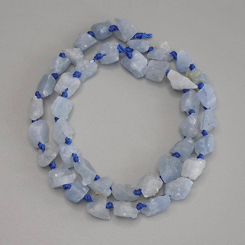 Aquamarine Beads, Unpolished Stones, Diameter 9–12×6–10 mm, Length about 42 cm on thread