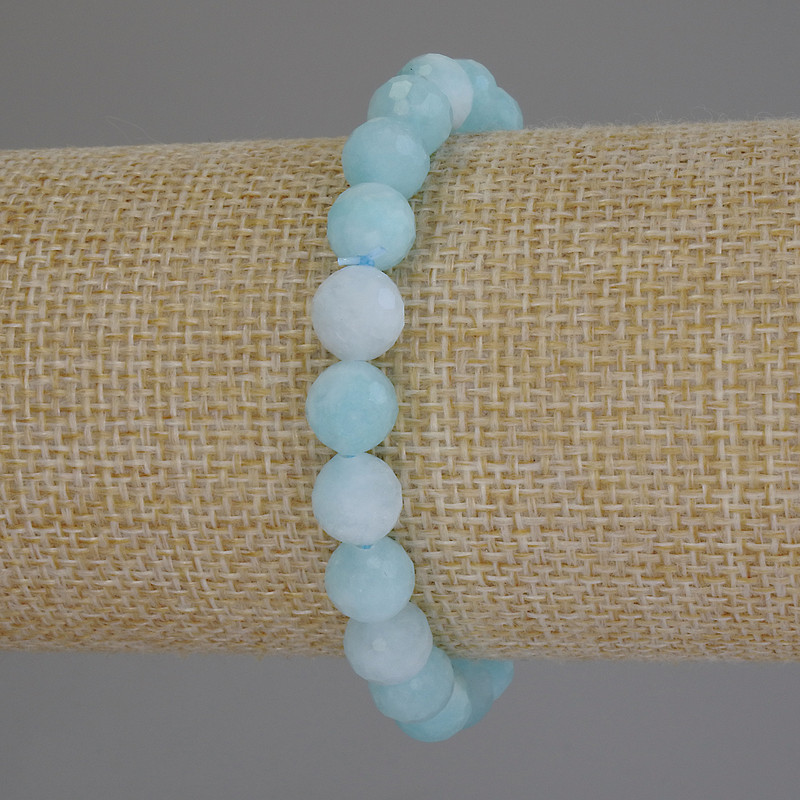 Aquamarine Bracelet with Faceted Beads, 8 mm, 18 cm (stretch)