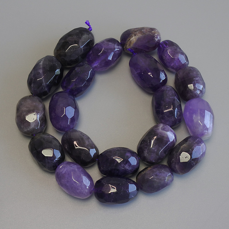 Faceted amethyst rondelle beads, diameter 15-21×9-14 mm, length 41 cm on thread
