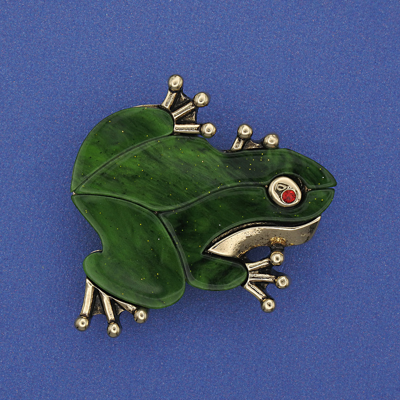 Frog Brooch-Pendant with Green Mother-of-Pearl