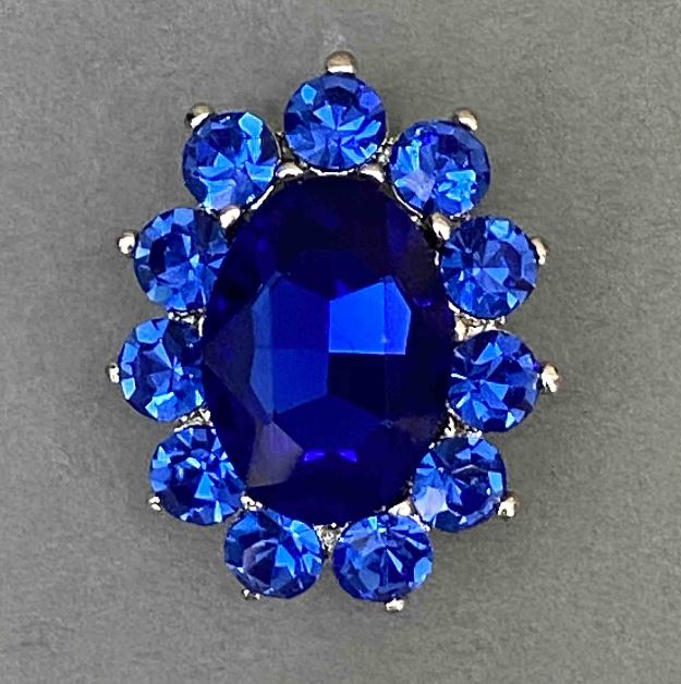 Accent Brooch with Blue Crystal, Crystals, Silver-Toned Metal 30x24 mm+