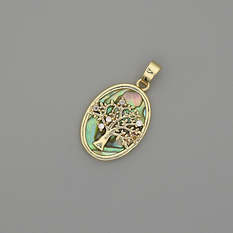 Haliotis Tree Pendant 18x13mm +/-, length 25mm +/- gold-tone metal