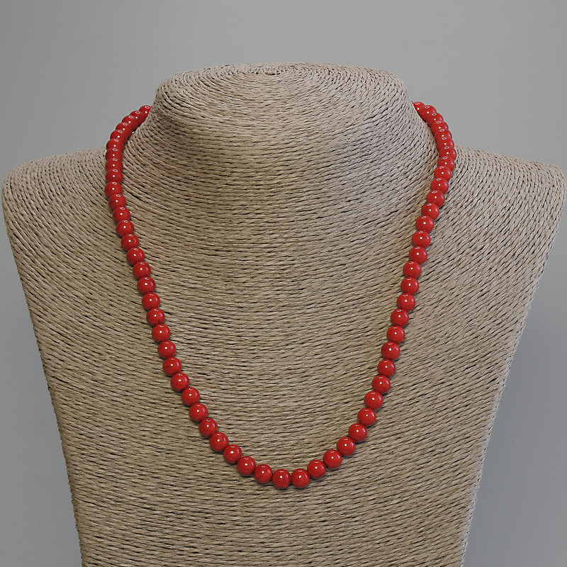Coral necklace with smooth 6mm bead ±, length 50 cm+