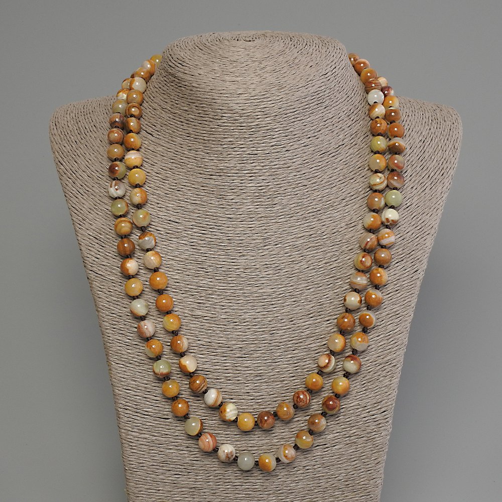 Long Onyx Necklace with Smooth Beads 8.5 mm, 120 cm