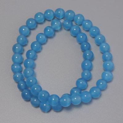 Blue Cat's Eye Beads, blue synthetic stone, smooth beads, 8.5 mm diameter, on thread, 37 cm length