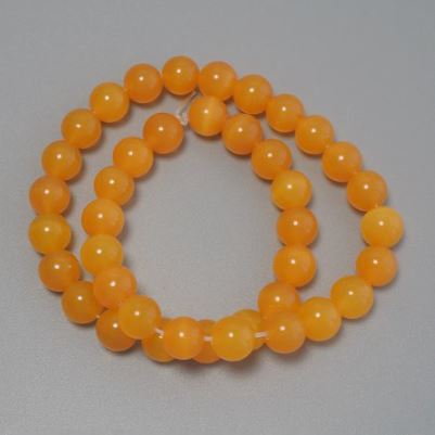 Orange Cat's Eye Beads, Smooth Round Beads, 10 mm Diameter ± on Beading Thread, Length 37 cm ±