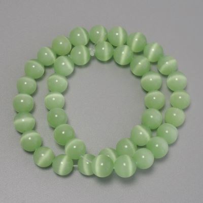 Cat's Eye Beads Lime Green Synthetic Stone Smooth Sphere, 10 mm Diameter, on Thread, Length 38 cm