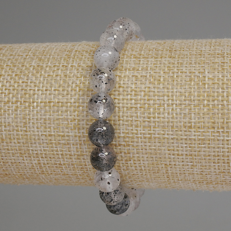 Herkimer Diamond Quartz Bracelet, 8mm Smooth Beads, 18 cm Elastic