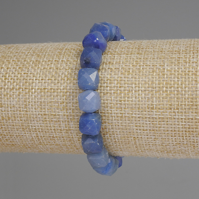Blue Aventurine Bracelet with Faceted Cubes, 9 mm, 18 cm, Stretch