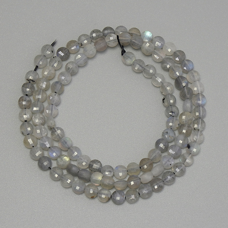 Labradorite Beads, Faceted Coin Discs, 4mm Diameter, 39cm on Thread
