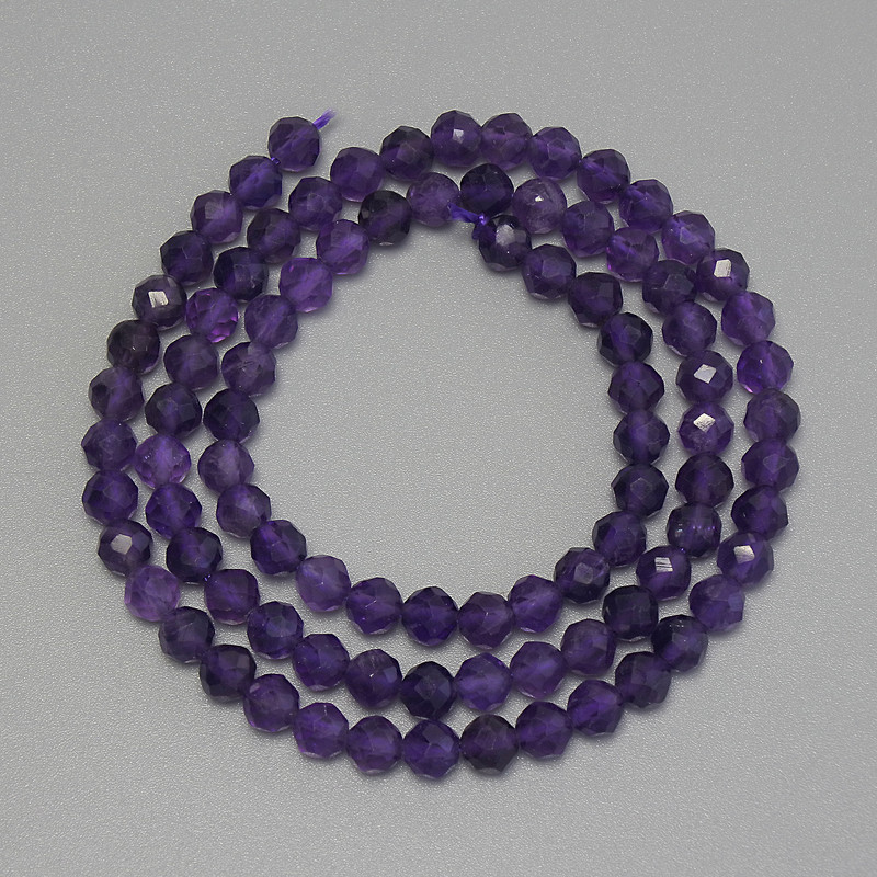Amethyst Beads - Faceted Round Bead, 4mm diameter, 38cm length on thread