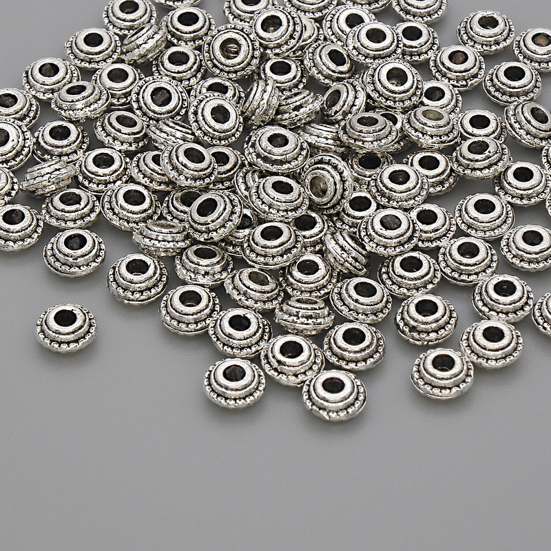 Bead insert findings, silver-colored, 5×2.5 mm with 1.8 mm hole, packaging 20 g (~105 pcs)