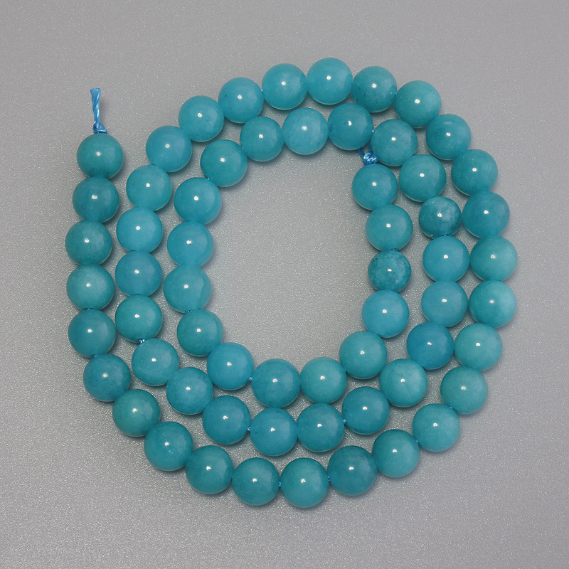 Aquamarine Beads, Smooth Round Beads, 6 mm Diameter ± on Thread, 38 cm Length+