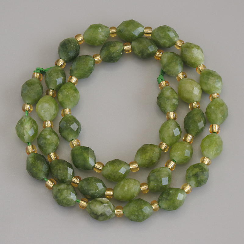 Jadeite Beads Faceted Seed, Diameter 8×6.5 mm, 3 mm Beads on Thread, Length 38 cm+