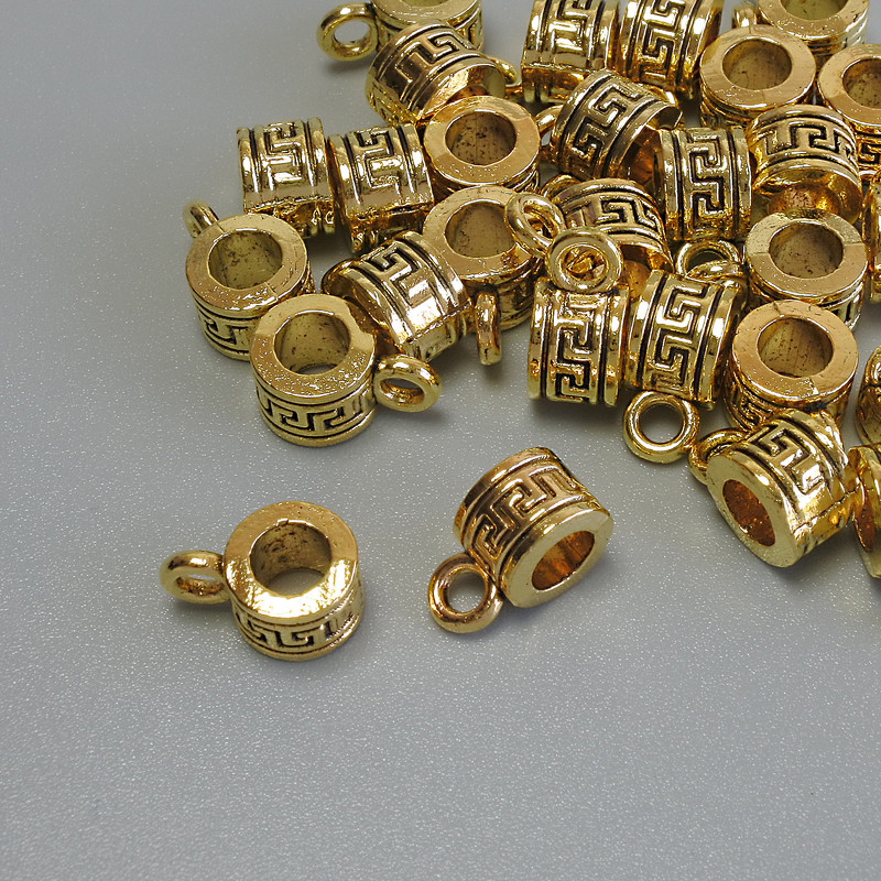 Gold-tone bail findings, size 6.5×5×9.5 mm, holes 4 mm and 2 mm, packaging 20 g, 29 pcs