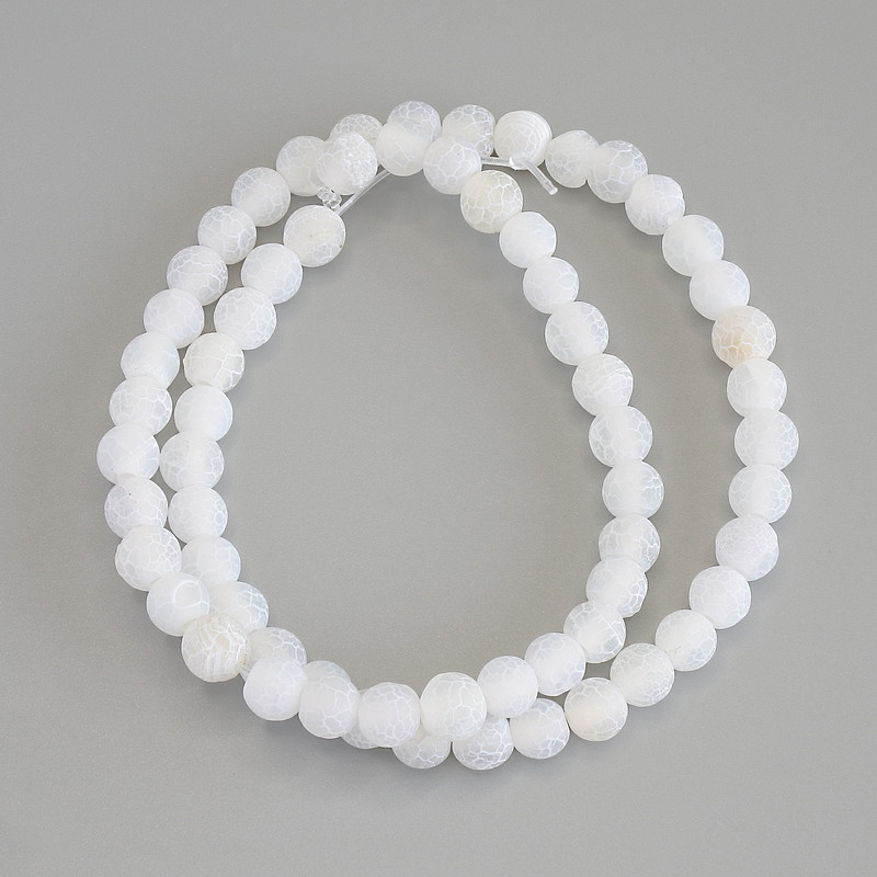 White Frosted Agate Beads - Smooth Round 6mm, 35cm Length on Thread