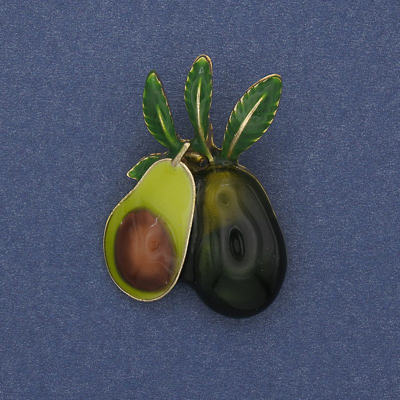 Avocado Brooch-Pendant with Colored Enamel