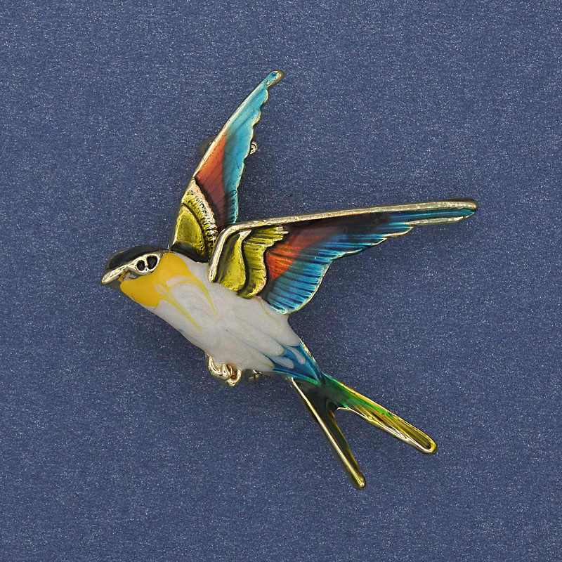 Bird brooch-pendant with color enamel and gold-tone metal 38x26mm+