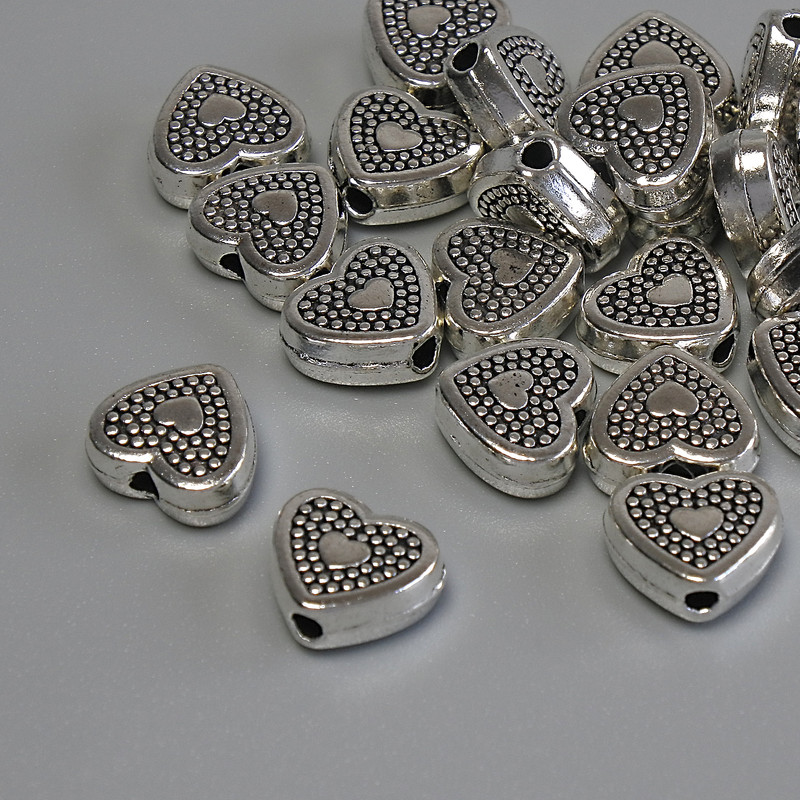 Heart Bead Insert – Silver Color, 8.5×7.5 mm