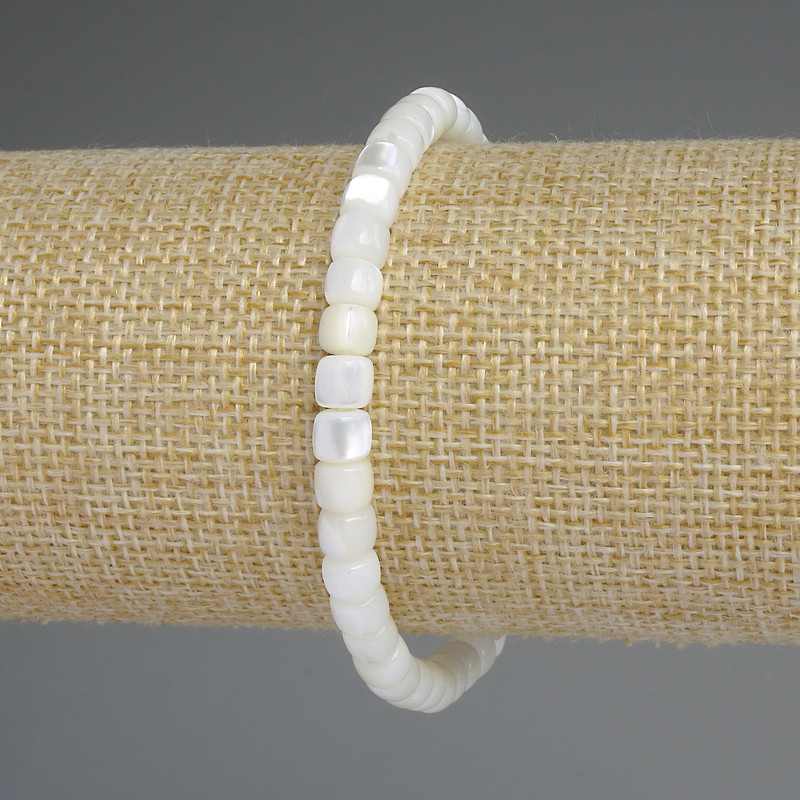 Mother-of-Pearl Rondelle Bracelet, 6x5 mm diameter, 18 cm stretch