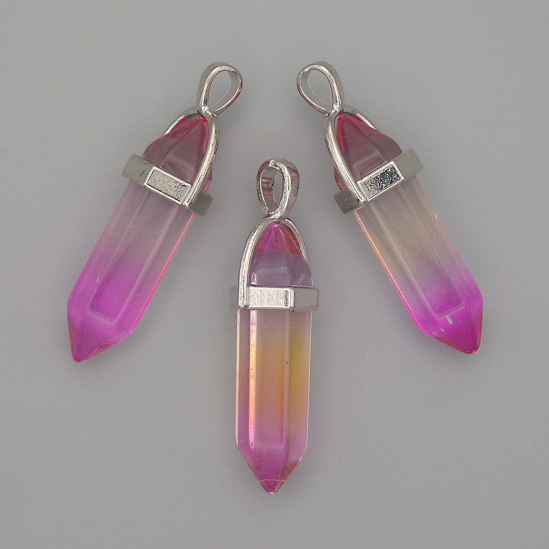 Multicolored glass hexagonal crystal pendant 8x31x41 mm+