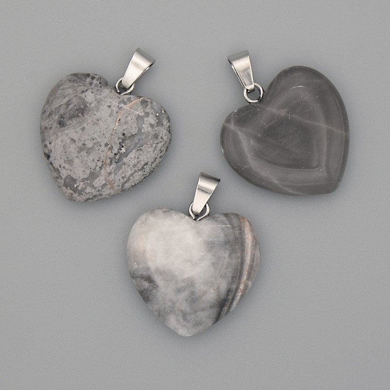 Heart Pendant Gray Jasper 20x20x25mm