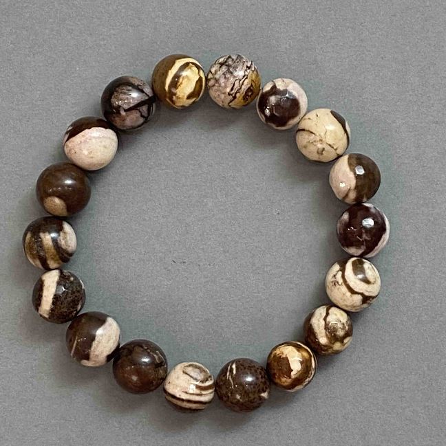 Jasper Bracelet: smooth and faceted beads, 10mm diameter, 18cm length — stretch