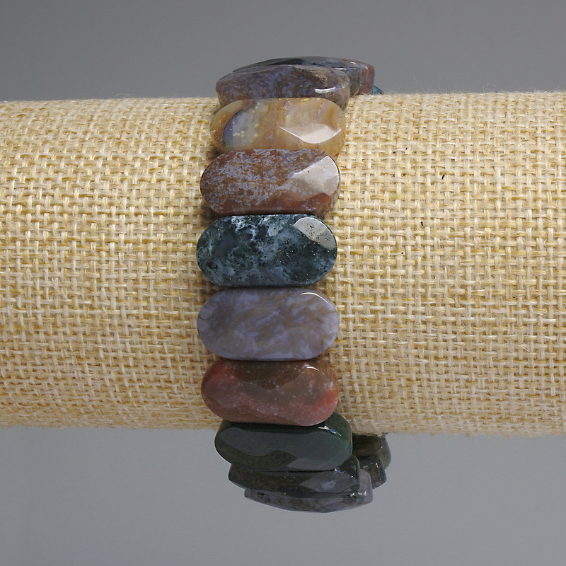 Faceted Jasper Bracelet with Rounded Links, 20x10 mm, 18 cm length ± stretch
